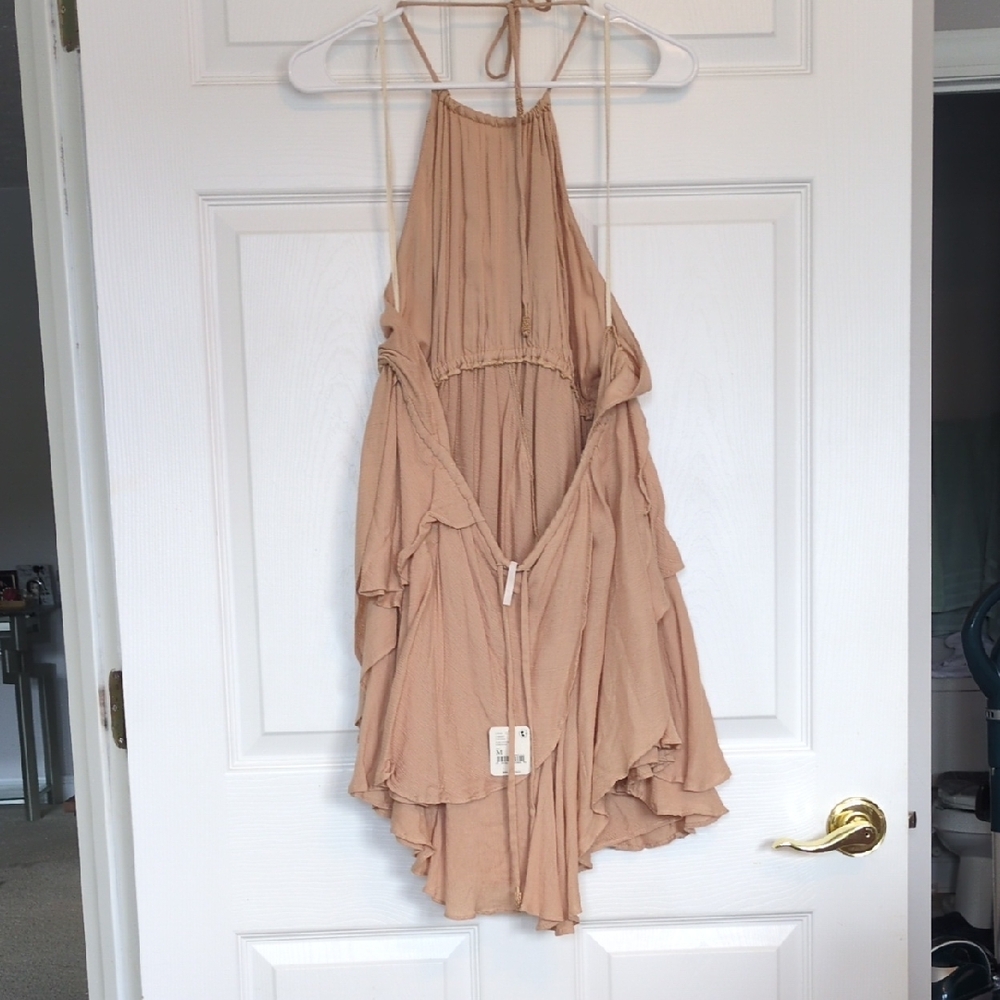 Tan Ruffled Halter Dress - Picture 3 of 4